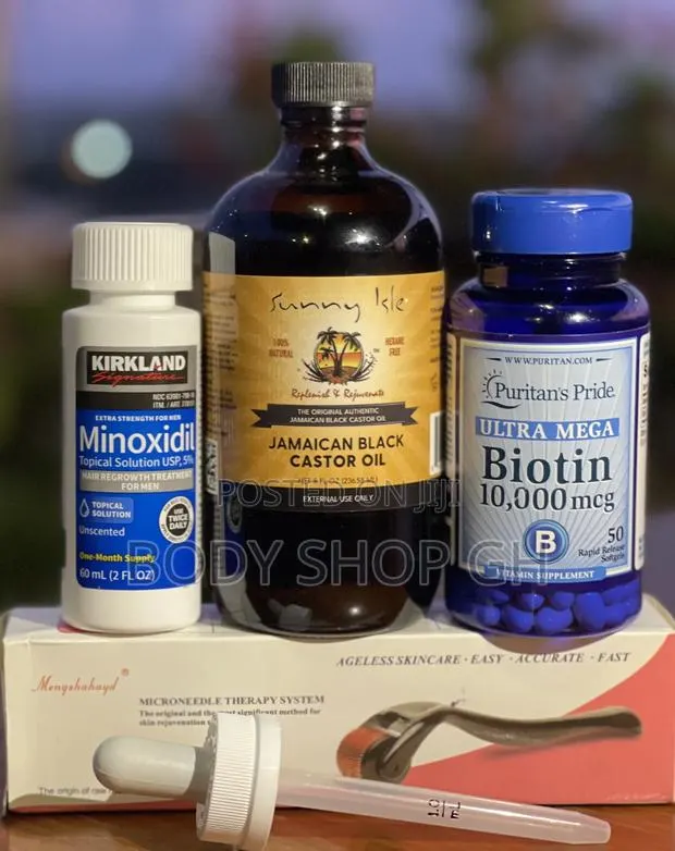 Kirkland Minoxidil + Roller + Biotin + Castor Oil Combo Pack · Photo 1