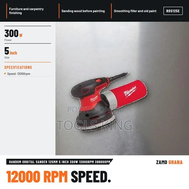 Random Orbital Sander 125Mm 5 Inch 300W 12000Rpm 26000Opm - ROS125E · Photo 1
