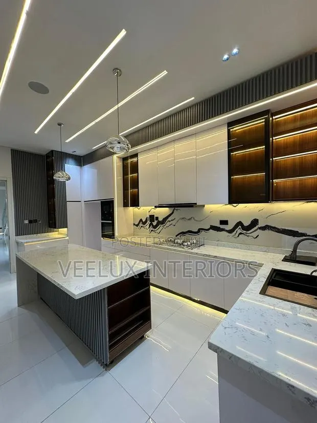 Hmodern Handleless Kitchen Cabinet With Glass Doors Drawers · Photo 1