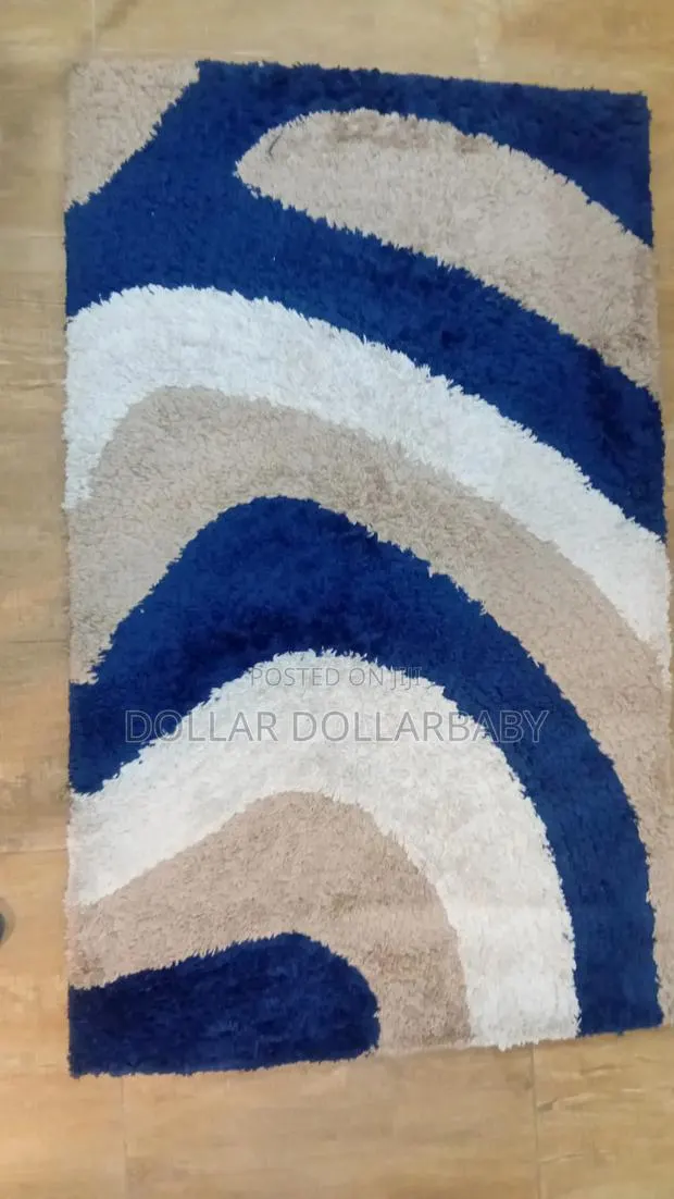 Modern Abstract Shag Rug – Blue, Cream Beige · Photo 1