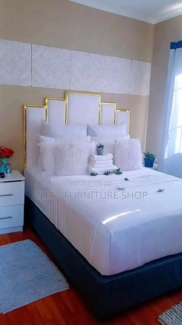 White and Blue Queen Size Bed Frame · Photo 1