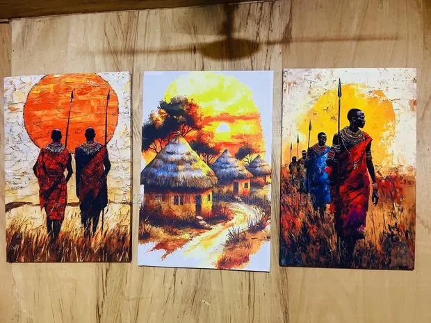 Real Cloth 3 Sets Wall Arts Canvas Frame Print Maasai Home Warrior · Photo 1