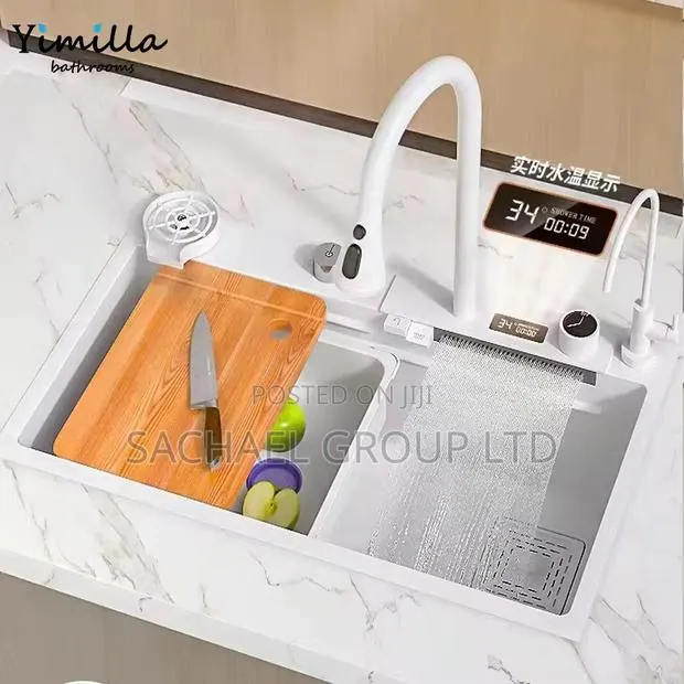 White Waterfall Double Kitchen Sink · Photo 1