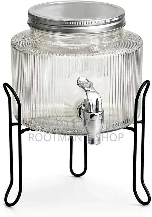 Beverage Dispenser With Metal Stand, 2.5l, Ribbed Design · Photo 1