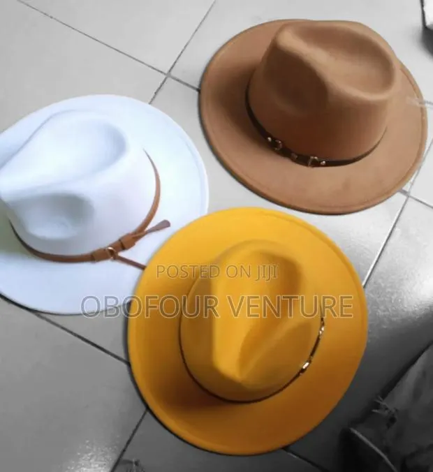 White, Brown, Yellow Fedora Hats. Yyqqwwpikzck · Photo 1
