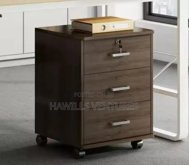 3 - Drawer Mobile File Cabinet Featuring a Dark Wood Finish. · Photo 1