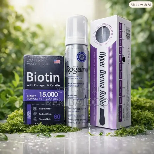 Rogaine Hair Growth Foam, Biotin Derma Roller Kit for Men · Photo 1