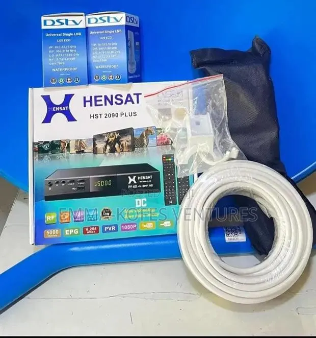 HENSAT SATELLITE TV KIT - Decoder + Dish + 2 LNB + Cable | Free to Air · Photo 1