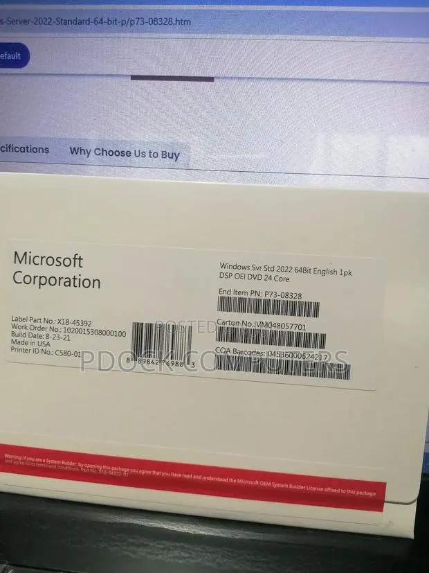 Windows SVR STD 2022 64bit English 1pk DSP OEI DVD 24 Core · Photo 1