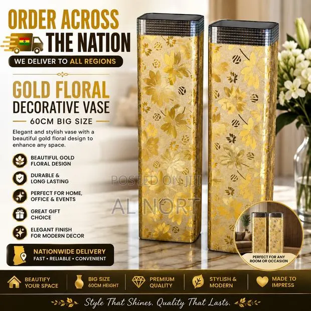 Gold Floral Decorative Vase – 60cm Big Size · Photo 1
