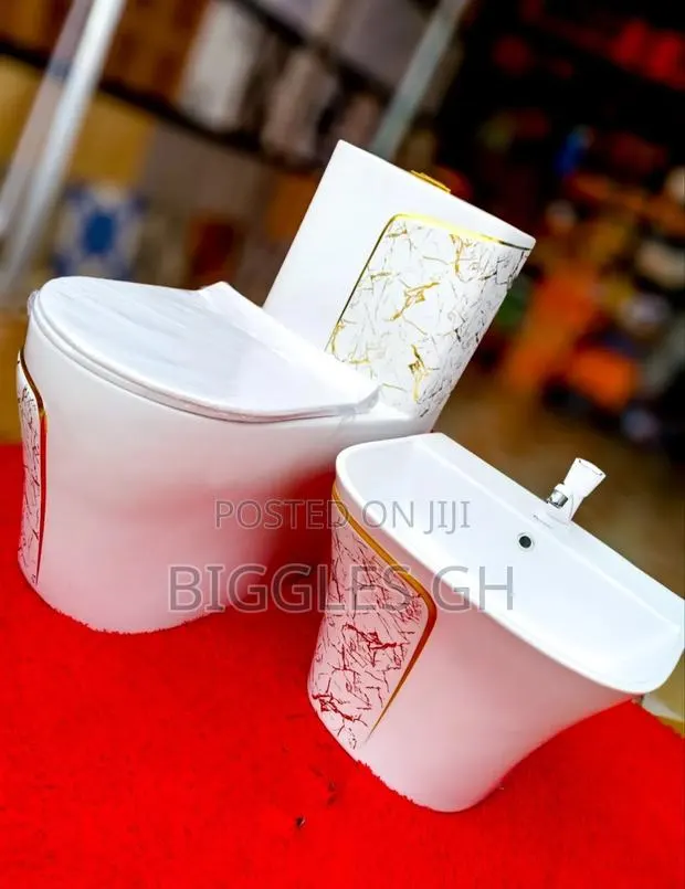 White and Gold Wc With Basin Set · Photo 1