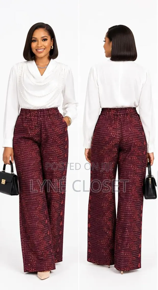Burgundy Patterned Palazzo Trousers · Photo 1