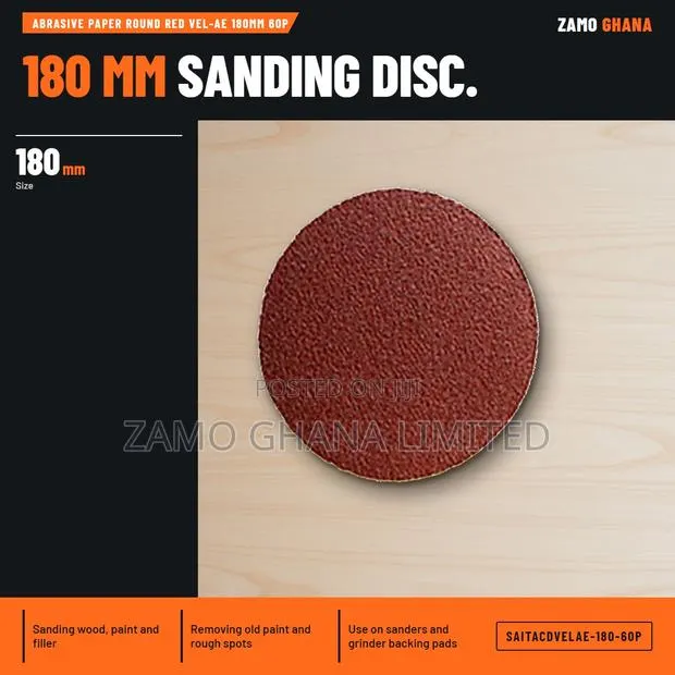 Abrasive Paper Round Red Vel-Ae 180Mm 60P - SAITACDVELAE-180-60P · Photo 1