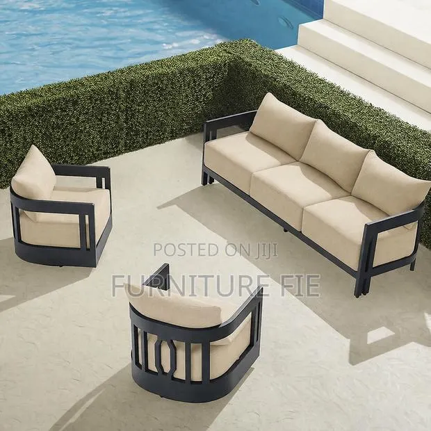 Porticello 3pc.Sofa Set With Two Lounge Chairs in Matte Black Aluminum · Photo 1
