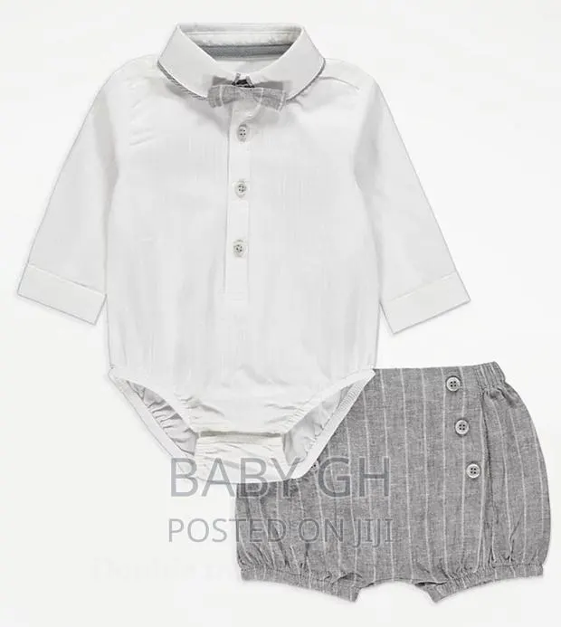 Cream Striped Woven Dungarees and Bodysuit Outfit · Photo 1
