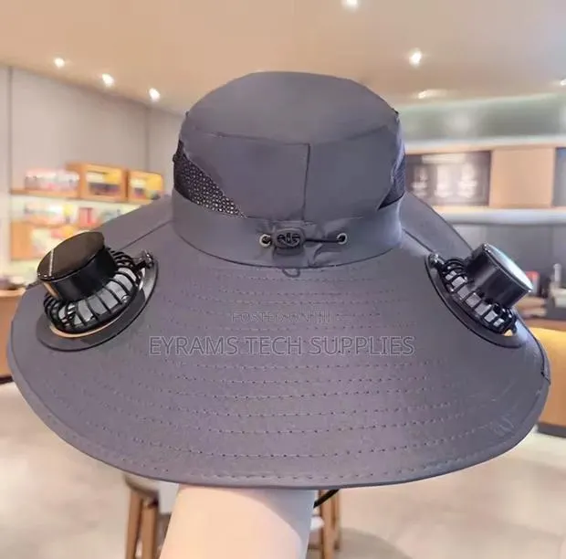 Wide Brim Solar Fan Hat Sun Protection 2 Fan (Solar Usb) Outdoor Beach · Photo 1