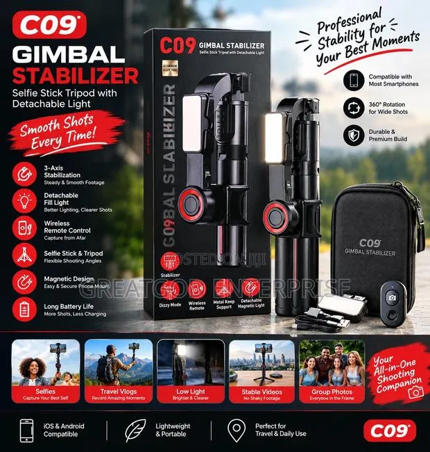 C09 Gimbal Stabilizer Selfie Stick Tripod · Photo 1