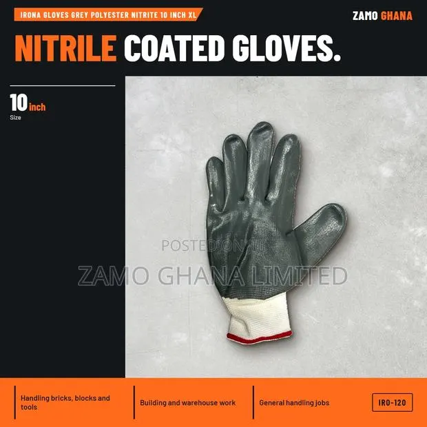 Irona Gloves Grey Polyester Nitrite 10 Inch Xl - IRO-120 · Photo 1