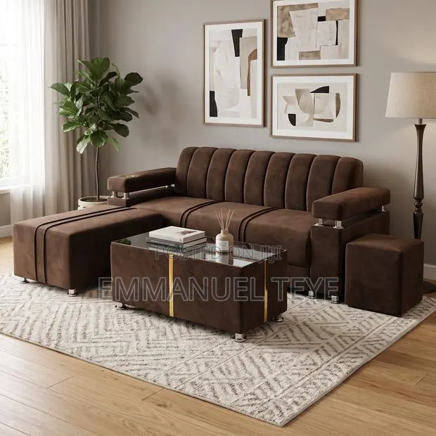 Brown Luxury Fabric 3 in One Set Sofa · Photo 1