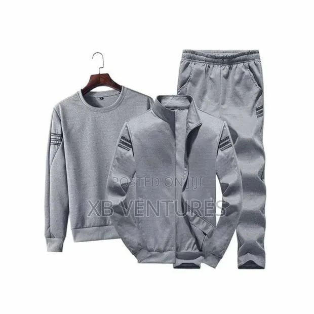 Men's Long Sleeve Jacket 3-Piece Sweatshirt Set - Grey · Photo 1