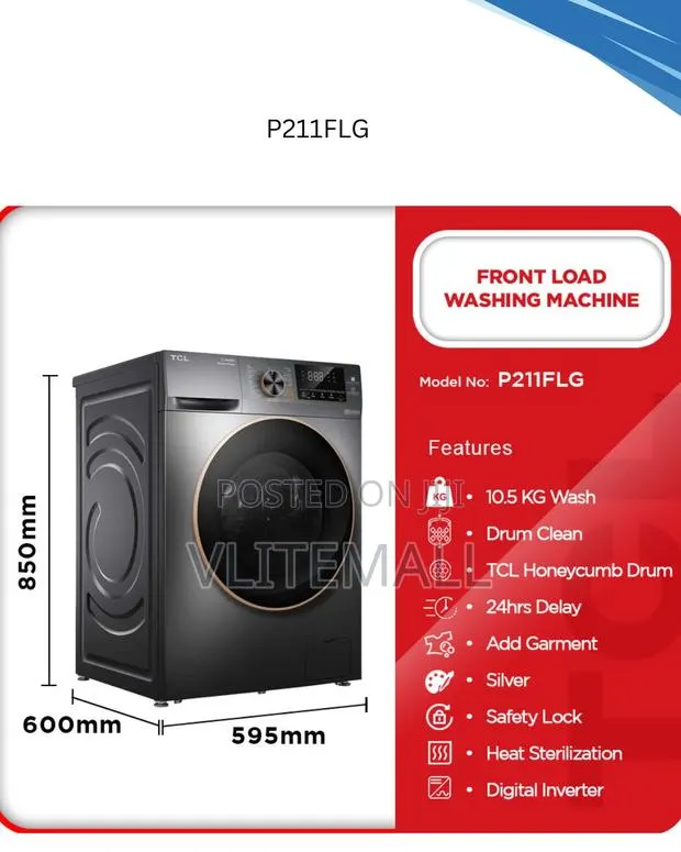 TCL Front Load Inverter 10.5kg Washing Machine P211flg · Photo 1