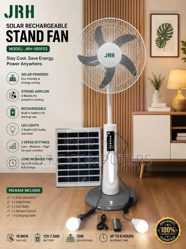 Solar Rechargeable Fan With Two Light · Photo 1