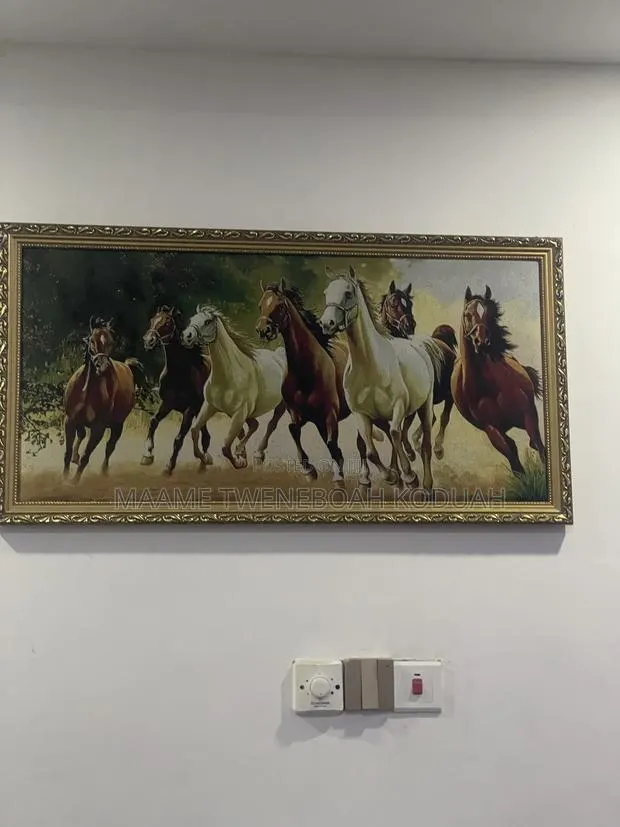 Premium Framed Seven Galloping Horses Wall Art – Ornate Gold Frame · Photo 1