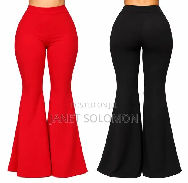 Ladies High Waist Flared Trousers – Red Black · Photo 1