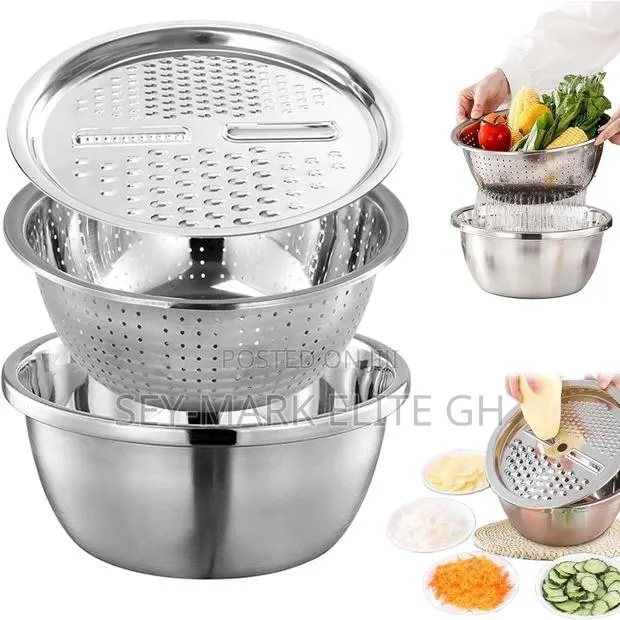 Multipurpose Stainless Strainer Bowl With Grater · Photo 1