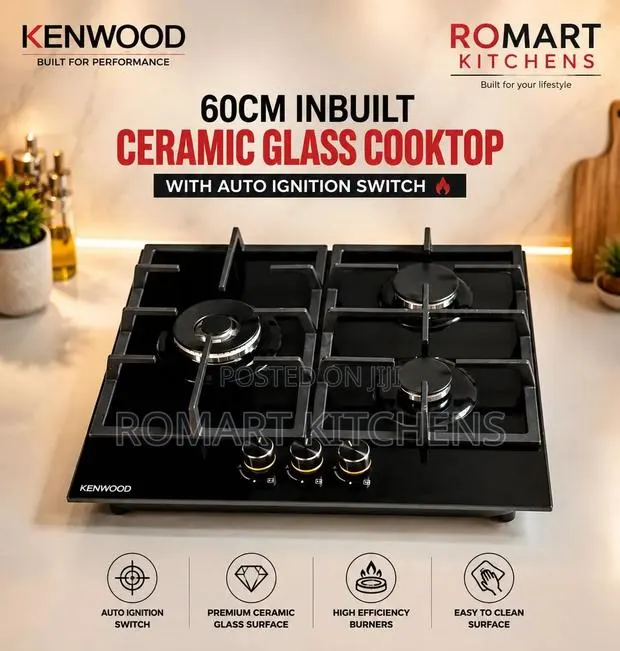 Kenwood 60cm Inbuilt Ceramic Glass 3 Burner(hob). Auto Ignition Switch · Photo 1