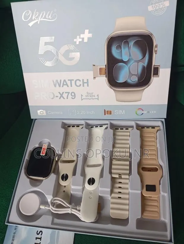 Pro-X79 Smart Watch With Sim Slot and Camera + 4 Straps - Silver · Photo 1