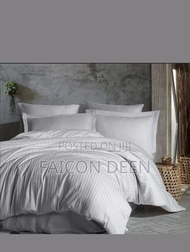 100% Natural Cotton Feel ; White Stripped Duvet Cover Only · Photo 1