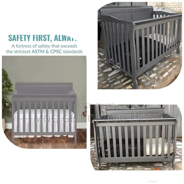 Alice 3-in-1 Full Panel Convertible Mini Crib, Storm Grey, · Photo 1