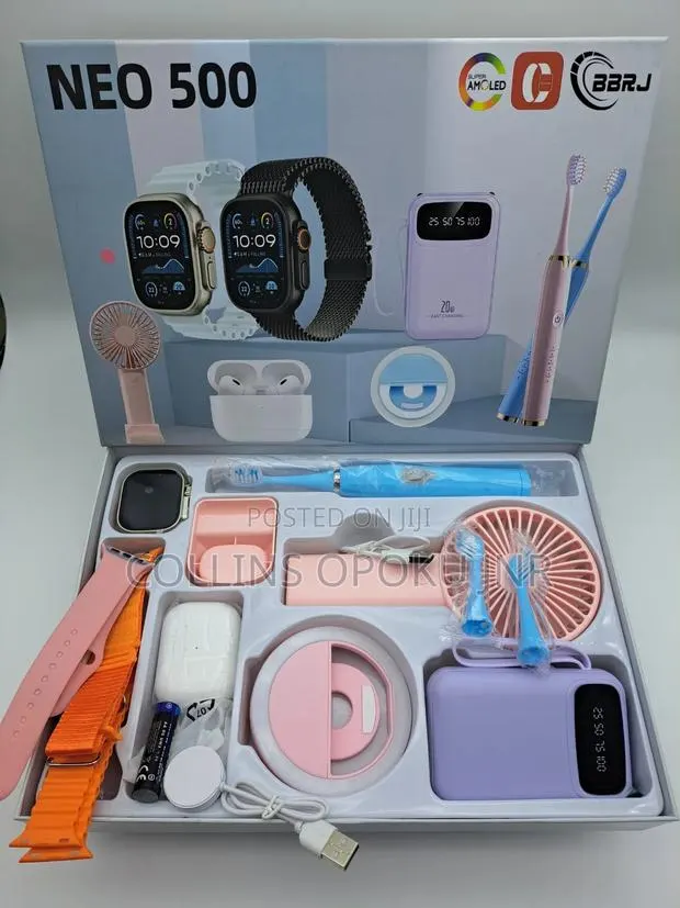 12-in-1 Smart Watch Combo Set - Airpod, Fan, Power Bank, Brush - PINK · Photo 1