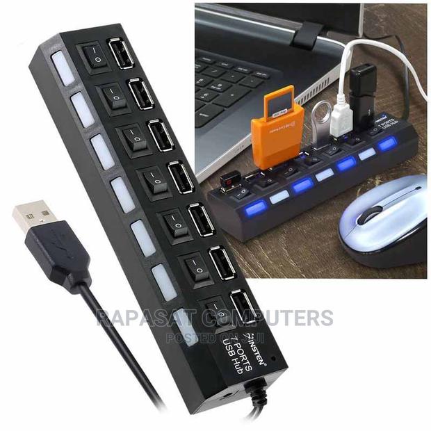 7-Port USB 2.0 Black Hub With High Speed Adapter ON/OFF Swit · Photo 1