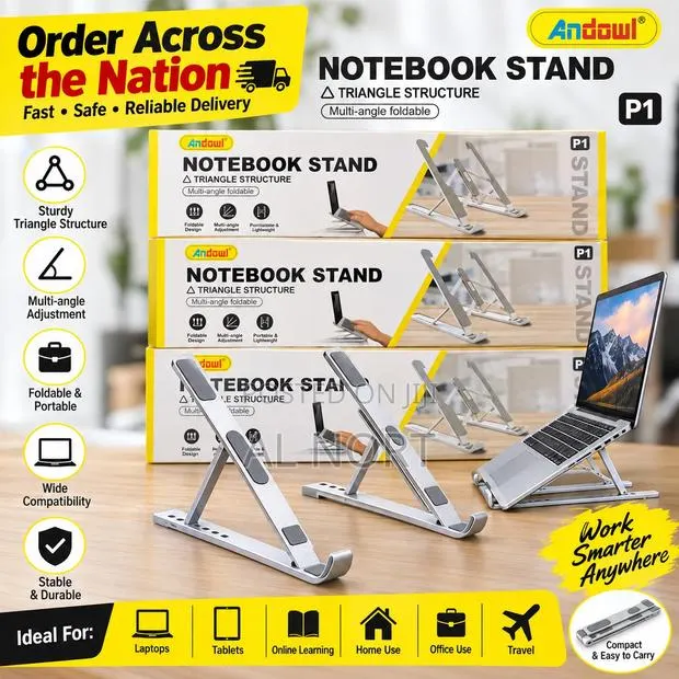 Foldable Adjustable Notebook Stand – Silver Laptop Stand · Photo 1