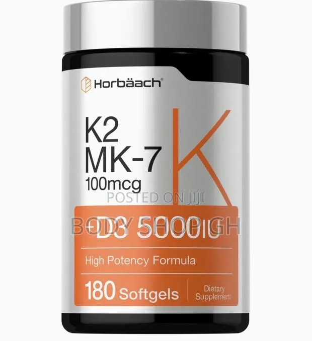 Horbäach Vitamin D3 + K-2 5000 Iu | 100mcg Mk-7 Complex | 180 Softgels · Photo 1