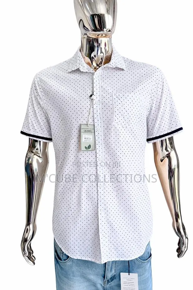 Men’S White Shorts-Sleeve Printed Button-Up Shirt · Photo 1