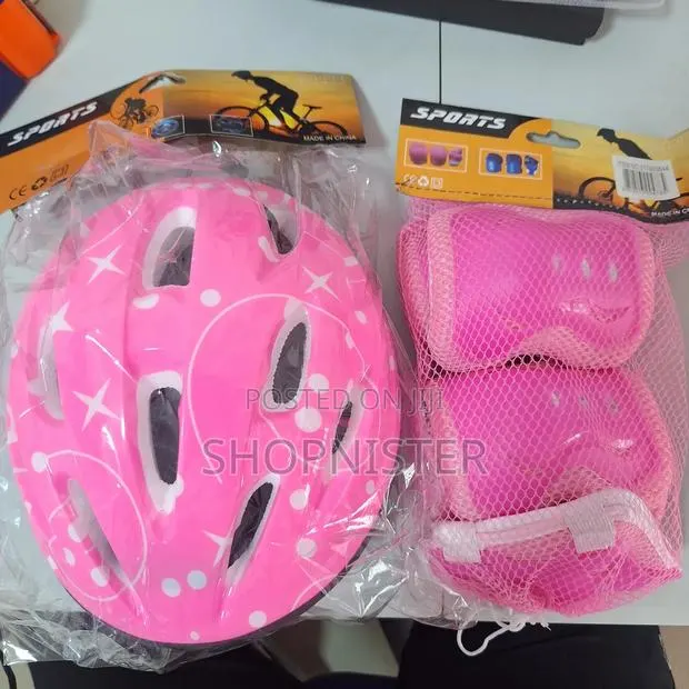 Kids Protective Cycle Gears Helmet and Knee Pad Pink · Photo 1