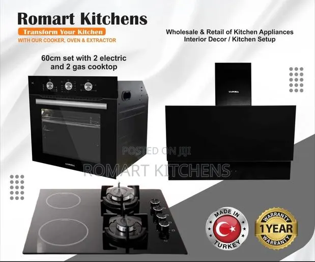 60cm Inbuilt Glass Gas and Electric Combo Set. Oven, Hob and Hood · Photo 1