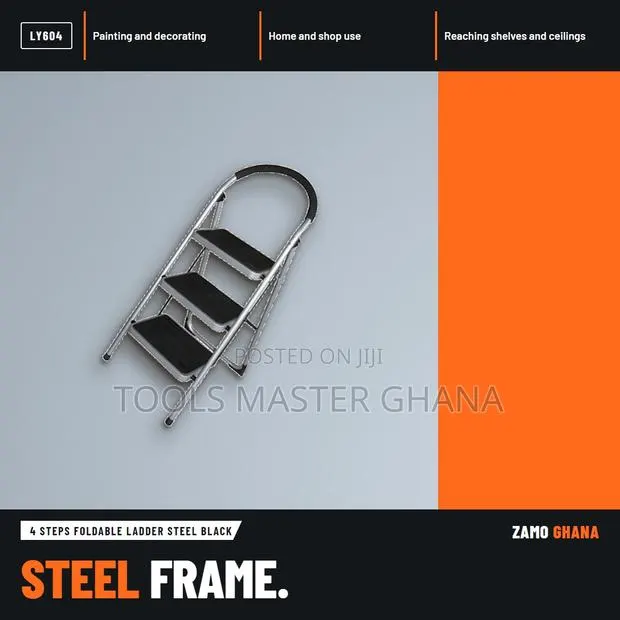 4 Steps Foldable Ladder Steel Black - LY604 · Photo 1