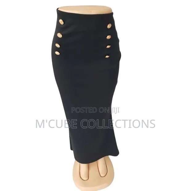 Gold-Button Black Pencil Skirt · Photo 1