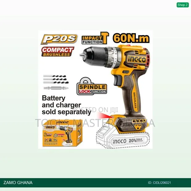 Compact Brushless Cordless Impact Drill 20v - Cidli206021 · Photo 1