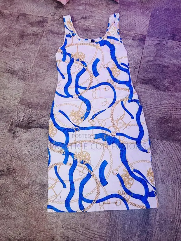 Stylish White Blue Chain Print Bodycon Dress · Photo 1
