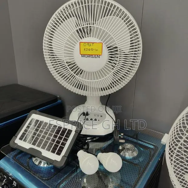 Rechargeable Fan With Solar Panel, USB Port,LED Light and 2 Free Bulbs · Photo 1