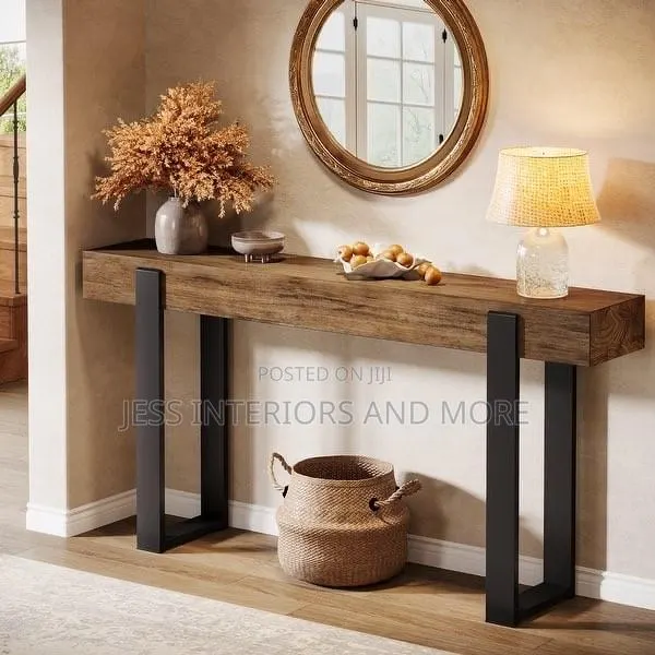 Long Entryway Console Table, Solid Wood Top and Metal Legs · Photo 1