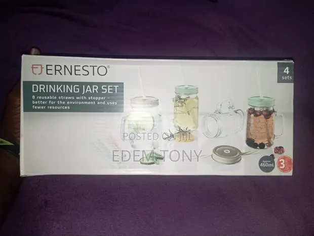 Ernesto 4 X Glass Drinking Jar Set Including Lids and 8 Straws · Photo 1