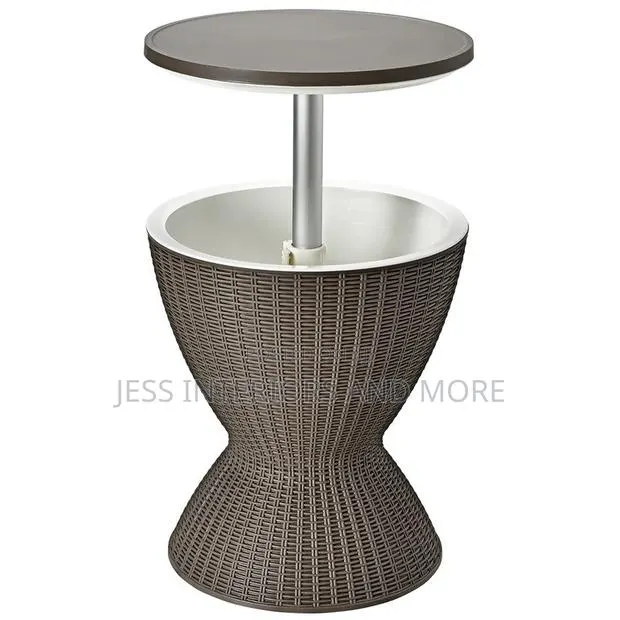 Patio Rattan Cooler Bar Table Adjust Ice Bucket Brown · Photo 1