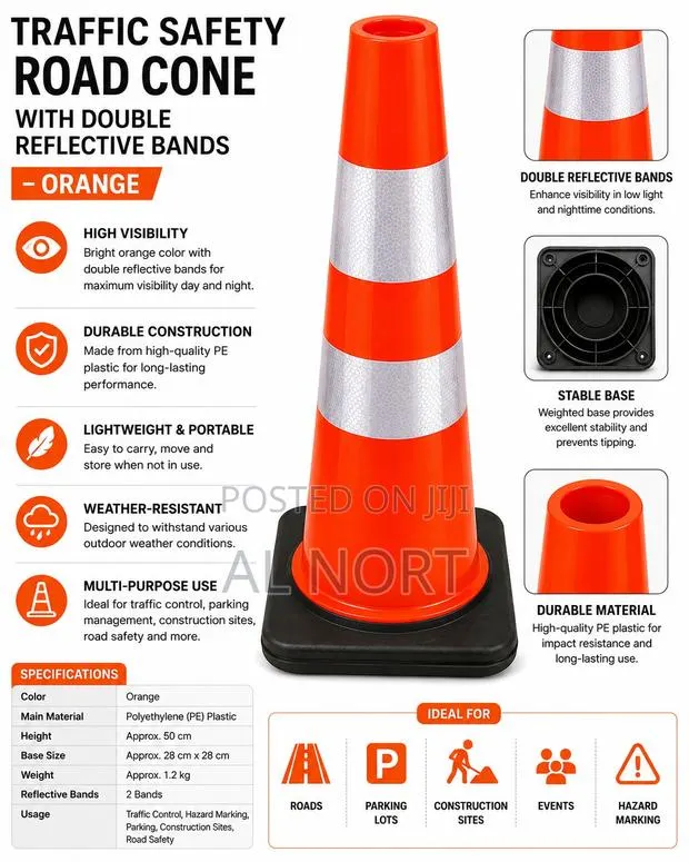 Traffic Safety Road Cone With Double Reflective Bands · Photo 1