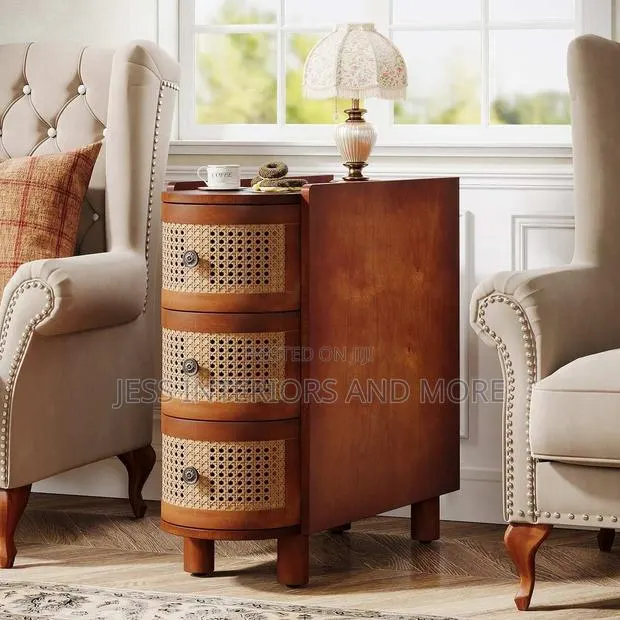 Side Table NightStand With 3 Rattan Drawers · Photo 1
